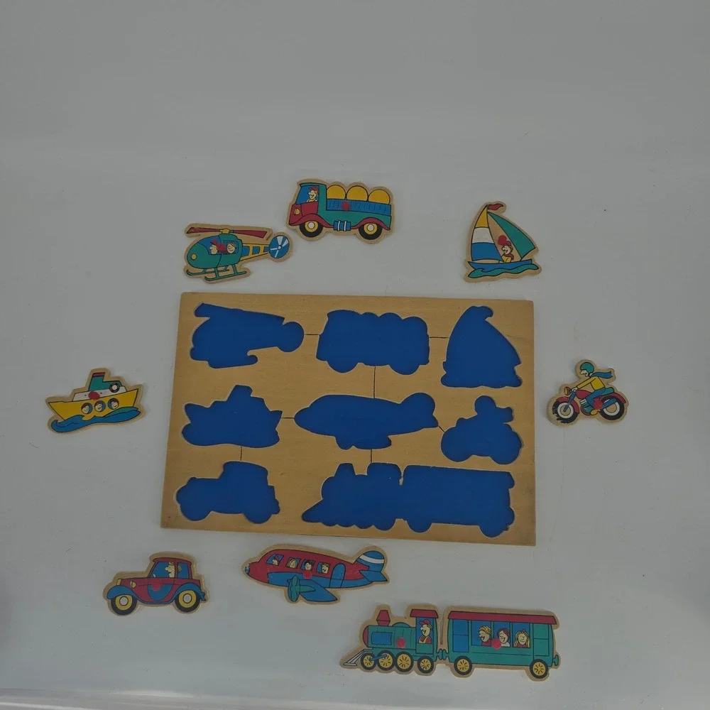 Vintage Wooden Transportation Puzzle Complete Preschool Learning Toy